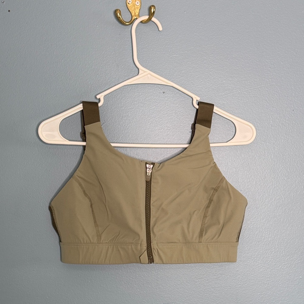Outdoor Voices- Olive Green Zip Front Sports Bra